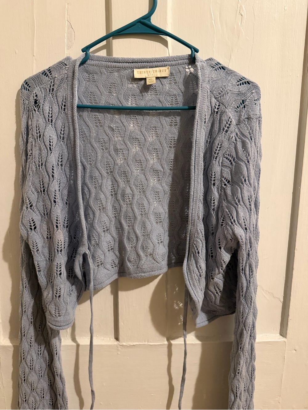 Twelve by Twelve Pale Blue Open-Knit Cropped Cardigan